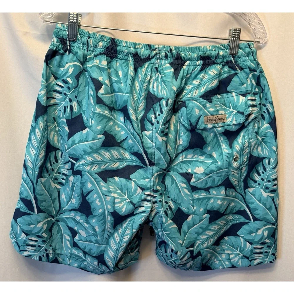Kenny Flowers Men's Size XL Shorts Swim Trunks Lined Blue Turquoise Floral